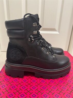Tory Burch Miller Leather Lace-Up Lug Sole Ankle Boots